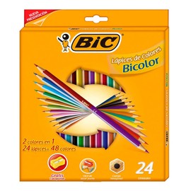 BIC Lápices de Colores Evolution Bicolor Colores Intensos Punta Resistente Madera Surtido de Colores 24 Piezas