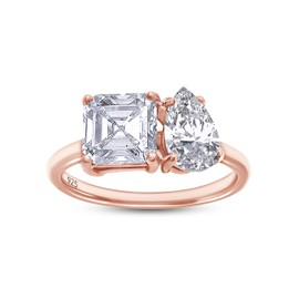 SAVEARTH DIAMONDS 2 1/3 CT 8X5MM Pear Shape & 6.5MM Asscher Cut Lab Created Moissanite Diamond Toi Et Moi 2-Stone Engagement Ring In 14K Rose Gold Over Sterling Silver (G-H/ VVS1, 2.33 Cttw)-6.5