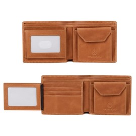 VISOUL Men's Billfold Wallet, Genuine Leather, 11 Card Slots, Photo Pockets, License Holder, Ultra Thin, Large Capacity, Cowhide Leather, No Coin Purse, Popular, Coin Purse, Made by Top Leather