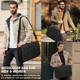 RAINSMORE Leather Messenger Bag for Men 15.6 Inch Laptop Bag Vintage Briefcase Large Computer Bag Satchel Shoulder Bag For College,Work,Business,Office,Black