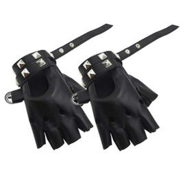 iwobi 1 Pair Ladies Punk Leather Gloves Half Finger Winter Punk Studs (Black) M Leather M Leather M Leather M Leather M Leather Leather, Leather
