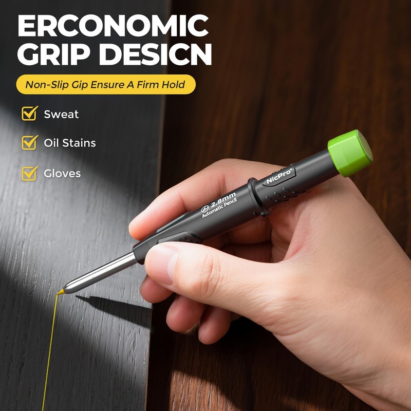 Nicpro Carpenter Pencil with Sharpener, CP3000 Construction Pencils with 6