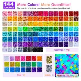 Redtwo 7 Boxes 5000 Pcs Pony Beads Kit, 144 Colors 6x9mm Kandi Beads for Friendship Jewelry Bracelet Making Kit, with 600+Pcs Letter Bead, DIY Crafts Gifts for Tween Girls Kids