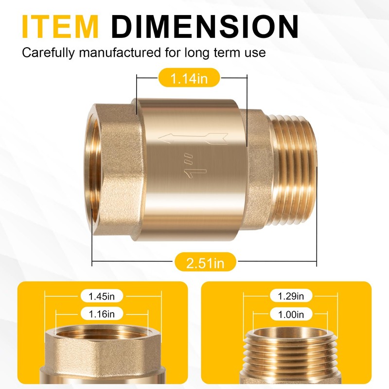 One Way Brass Check Valve, 1" NPT male in/ 1"