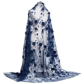 NBEADS 2.2yard/2.06m Embroidered Flower Fabric, About 1.5m Wide 3D Flower Organza Lace Fabric Floral Mesh Embroidery for Sewing DIY Custom Clothes Party Dress Home Decoration, Prussian Blue