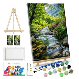 JOOZ Landscape Paint by Numbers Kit for Adults with Frame Mountain Paint by Number with Easel Forest Paint by Number for Adults DIY Flowers Paint by Number Canvas for Home Wall Decor 8 x 12 Inch