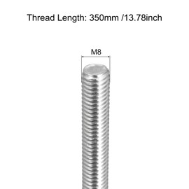 sourcing map Fully Threaded Rod M8 x 350mm 1.25mm Thread Pitch 304 Stainless Steel Right Hand Threaded Rods Bar Studs 6 Pack