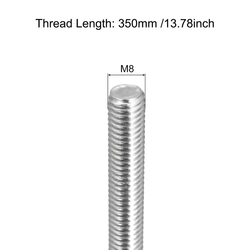 sourcing map Fully Threaded Rod M8 x 350mm 1.25mm Thread