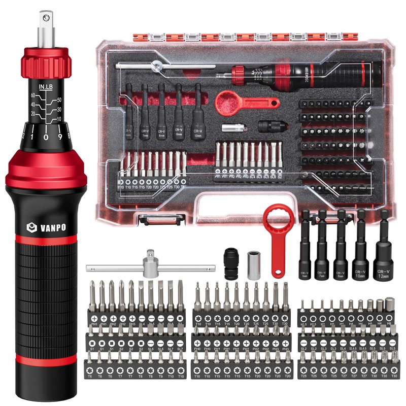 VANPO Torque Screwdriver Set 10–60 in-lb, 99-Piece Precision Torque Driver