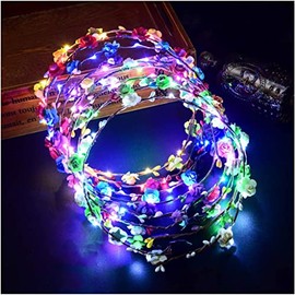 LED Flower Crown, Coxeer 7 PCS Led Flower Wreath Headband Luminous 10 Led Flower Headpiece Flower Headdress For Girls Women Wedding Festival Holiday C