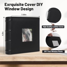 RECUTMS Small Photo Album 4x6 100 Photos Leather Cover with Writing Space, Pictures Book Hold 100 Vertical Photos for Wedding Family Baby Vacation (Black)