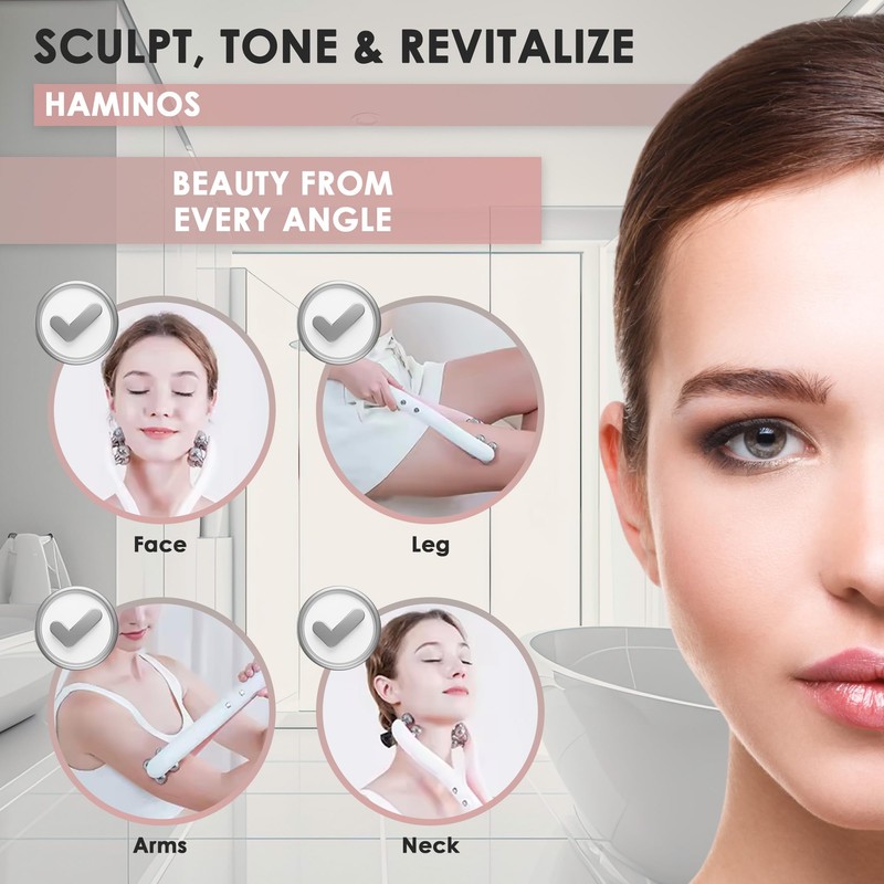 HAMINOS Microcurrent Facial Massager with 3D Roller, 3 Intensity Levels,