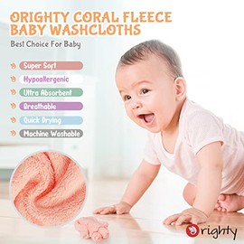 Orighty Baby Wash Cloths, 12 Pack Microfiber Coral Fleece Baby Face Towels, Soft and Absorbent Washcloths for Newborns/Infants/Toddlers, Gentle on Delicate Skin, Face Hands and Body, 17.8 x 22.9 cm