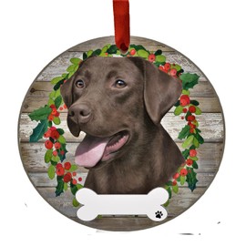Chocolate Labrador Ornament - E&S Pets - DIY Personalizable - Dog Gifts - Ceramic Round Ornament with Glazed Finish - X-mas Decoration - Christmas Ornaments Craft Gifts - Ornaments for Pet Lovers
