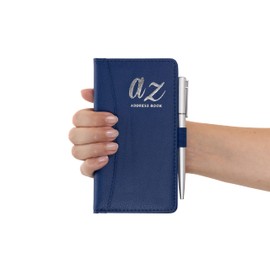 Evelay Address Book A-Z Blue Index Hard Back Cover Slim Address & Pen Telephone Alphabetical Tabs (Navy)