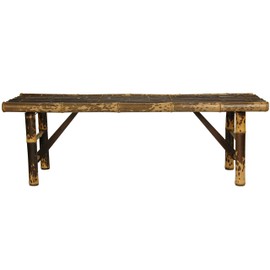 Oriental Furniture Simple Rustic Unique Coffee Table, 4-Feet Japanese Style Split Bamboo Pole Folding Legs Bench, Dark
