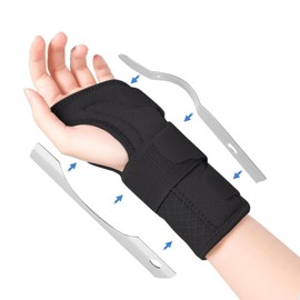 Muñequera De Soporte, Muñequera Ajustable Con 2 Soportes, Soporte Ligero Y Transpirable, para el dolor, el túnel carpiano, la artritis, la tendinitis, las fracturas, etc., (Negro, Medium/13-20CM（Mano izquierda）)