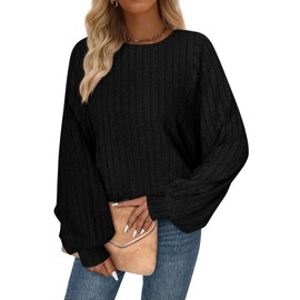 PRETTYGARDEN Womens Batwing Long Sleeve Shirts Fall Fashion 2025 Crewneck Tunic Tops Dressy Casual Loose Fit Lightweight Sweaters (Black, M)