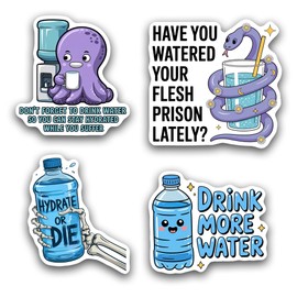 (4 PCS) Funny Drink Water Reminder Sticker Pack Hydrate or Die, Drink More Water, Water Your Flesh Prison, Motivational Hydration Quotes for Tumbler, Laptop, Water Bottles 3 Inches