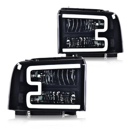 G-PLUS LED Headlights Compatible with Ford F250 F350 F450 F550 Super Duty 2005-2007 DRL BAR Headlamps Smoky Lens Black Housing Clear Reflector,faros delanteros