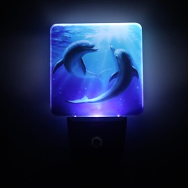Blue Dolphins Plug-in LED Night Light,Smart Auto Dusk to Dawn Sensor Night lights Plug into Wall, Ocean Animal Nightlight for kids,Energy Efficient Night light for Bedroom,Bathroom,Kitchen,Stairs