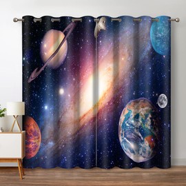 Jekeno Galaxy Planet Blackout Curtains Outer Space Universe Nebula Stars Starry Sky Decor for Kids Boys Bedroom Living Room Darkening Grommet Window Drapes 2 Panel Set, 42"x54"