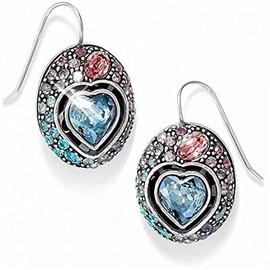 Brighton Ecstatic Multi Color Crystal Heart Silver Wire Drop Earrings