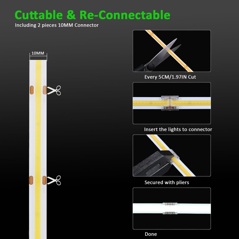 JOYLIT 24V COB LED Strip Lights Waterproof 4000K 550LM/FT Super