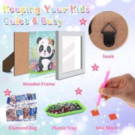 ajepon Panda Diamond Art Kits for Kids with Frame, Panda Diamond Art for Kids Ages 8-12, Animal Diamond Painting Kits for Kid with Beautiful Package for Gift Home Wall Decor (7x7inch)