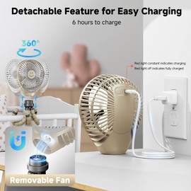 Stroller Fan Clip on for Baby, 30Hrs Removable Baby Fan for Stroller and Car Seat, 3 Speeds Baby Stroller Fan, Rechargeable Portable Fan for Stroller with Flexible Tripod for Camping, Hiking and Beach