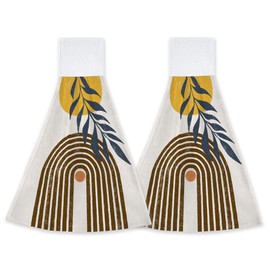 Boho Sun and Leaves Kitchen Hand Towels Hand Tie Towels Set of 2 PCS Dish Towels with Loops Tea Bar Dish Cloths Towel for Bathroom Home