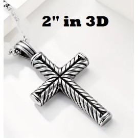 Fashion Jewelry Large 3D CROSS FAITH PRAY Pendant on 22" 925 Plated Sterling Silver Necklace Men
