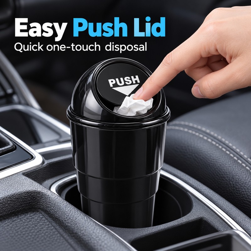 Car Trash Can with Lid for Cup Holder – Compact