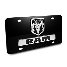 Au-TOMOTIVE GOLD, INC. Dodge RAM 3D Logo Nameplate Black Metal License Plate