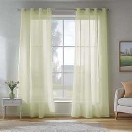 TOPICK Curtains with Eyelets, Plain Curtains for Living Room, Children's Room, Boys, Bedroom, Green Transparent Curtains, Country House Style, Modern Window Curtains, Set of 2, 140 W x 210 H (cm)