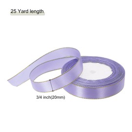 MECCANIXITY 3/4 Inch 25 Yard Wide Satin Ribbon with Gold Edges Border Grosgrain Fabric Ribbon for Gift Wrapping Wedding Bouquet, Light Purple