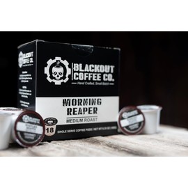 Blackout Coffee Co. Blackout Coffee, Morning Reaper Medium Roast - Bold, Strong, Aromatic & Super Smooth Flavor - Freshly Roasted in the USA - K-Cup Compatible Single-Serve Coffee Pods (18 Count)