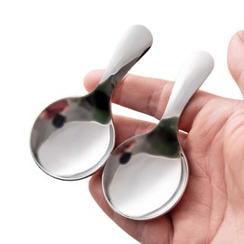 Short Handle Mini Spoons for Canisters Stainless Steel Tasting Spoon Sugar Spoon Salt Spoon Small Round Spoon for Salt Dessert Sugar Condiments Jam (Silver)