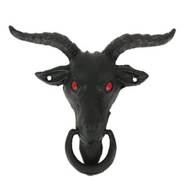 Black Enamel Cast Iron Baphomet Sabbatic Goat Head Decorative Doorknocker Home Entrance Decor - 6.5 Inches High - Gothic Spooky Front Door Embellishment