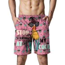 Stop Staring at My Cock Men's Beach Shorts Swim Trunks Beach Surfing Swimming Shorts with Pockets Liner Casual Fashion