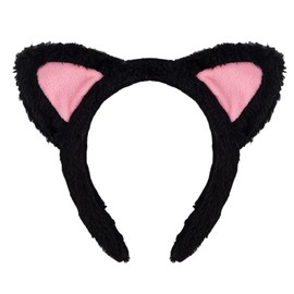 SARATA Cat Ears Headband, Plush Fuzzy Hairbands for Cosplay, Makeup, Yoga, and Photo Props for Adults and Kids (black)