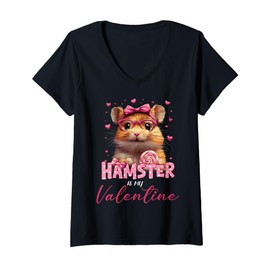 Womens Cute Hamster Valentine's Day Hamster Is My Valentine Outfits V-Neck T-Shirt