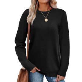 WIHOLL Black Sweaters for Women Puff Sleeve Fall Outfits 2025 Crewneck Sweatshirts Ribbed Knit Tops for Teachers Plus Size Clothes Winter Clothing XL