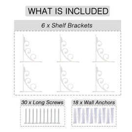OVOV 6 Pack Decorative Shelf Brackets Wall Mounted Shelving Brackets L Corner Shelf Support Decor for Farmhouse (6", White)