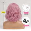 OUFEI Pink Wigs for Women Short Wavy Wig With Bangs