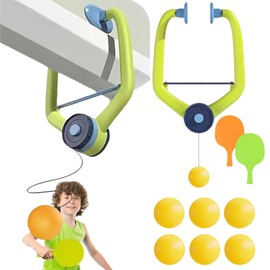 Hanging Table Tennis Trainer, Door Table Tennis Game, Table Tennis Trainer Set, Door Ping Pong Game for Door Frame, Adjustable Hanging Table Tennis, with 2 Bats and 6 Balls, for Children Adults