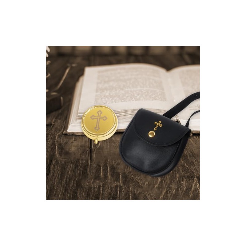 Klmnop Communion Burse for Pyx Gold Cross Pyx Container, Catholic