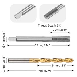 M4x0.7 Straight Flute Thread Tap and 3.3mm Twist Drill Bit Set, Metric Titanium Plated 6542 High Speed Steel Machine Screw Thread Tap Threading Drilling Tool