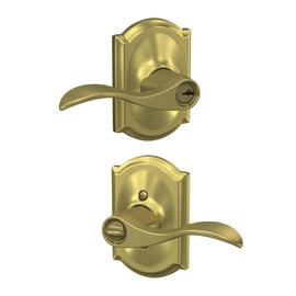 SCHLAGE Accent Lever with Camelot Trim Keyed Entry Lock in Satin Brass - F51A ACC 608 CAM