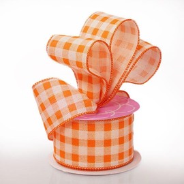 2 1/2" X 10 Yards Orange Patty Wire Edge Gingham Ribbon